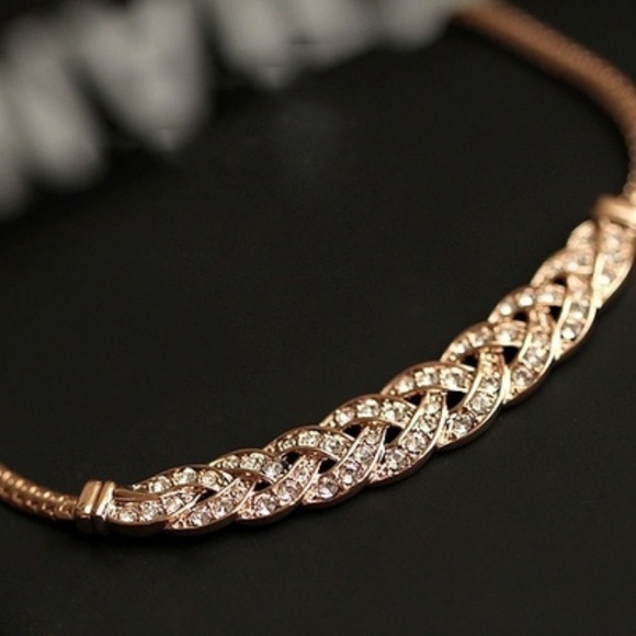 Gold Knotted Design Choker with Rhinestone Accents - Picture 3 of 4